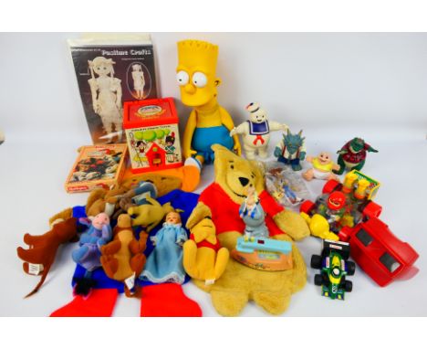 Toys - mixed lots of toys, to include, Fisher Price Jack in the Box Puppet, 3D view master, Dinosaur TV show Earl Sinclair ac
