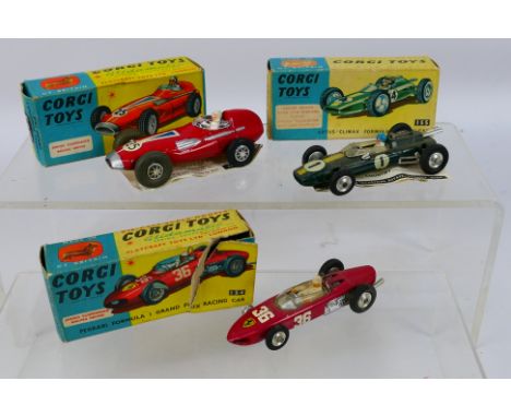 Corgi - 3 x formula 1 racing cars. #150S Vanwall Formula 1 Grand prix in red, with differing wheels to front than at the back