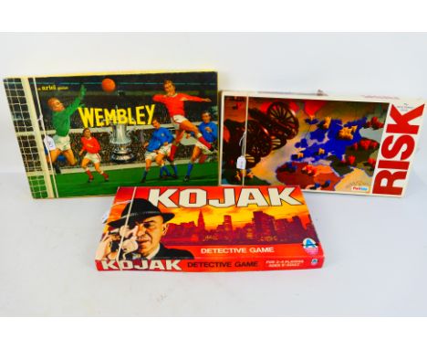 Palitoy - Ariel - Arrow Games - 3 x boxed vintage board games, Kojak, Risk and Wembley. They all appear in Good condition. Un