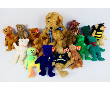 Steiff - Ty - A small unboxed limited edition Steiff bear with gold ear button and 0210/22 LTD.ED.83 3744 C on the tag. Stand