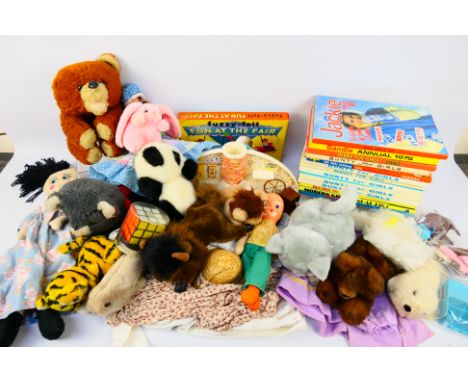 Chad Valley - Others - A mixed lot of children's soft toys, dolls, dolls clothing and children's annuals. Lot includes a Chad