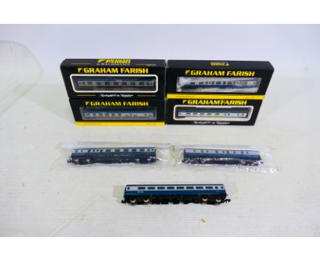 Graham Farish - N Gauge - 4 x boxed and 3 x unboxed coaches in BR blue and grey including MkI composite corridor coach # 374-