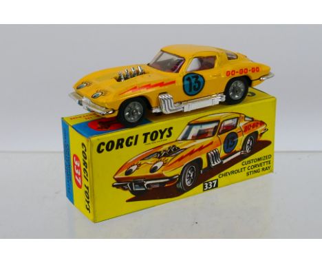 Corgi Toys - A Boxed #337 Customized Chevrolet Corvette Sting Ray appears to be in good to very good condition with a few lig