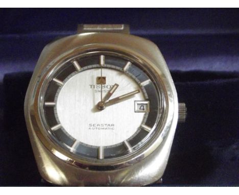 Vintage 1970s Tissot seastar, automatic wristwatch with date aperture. Currently ticking. Case and strap age related marks, g