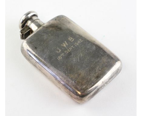 A small silver hip flask by Asprey &amp; Co, London, hallmarked for Birmingham 1942, engraved JWB/18 September 1943 97g, 10.5