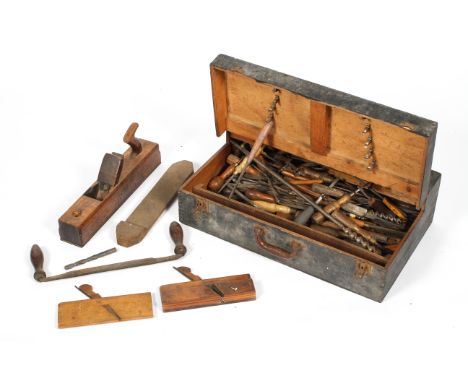 A collection of vintage carpenter's tools, including planes and other items, the large plane stamped Bristol, 43 cm long 