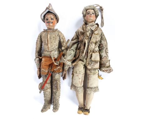 Two large vintage Venetian marionettes, early 20th century, each with painted composite head, wrist and arms, with articulate