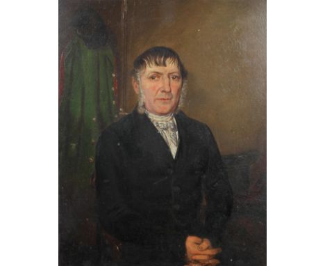 19th century school, Portrait of a man, oil on board, framed, 19 cm x 23.5 cm
