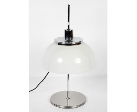 Harvey I Guzzini - IGuzzini - Faro.  A 1970s Italian retro vintage table/side lamp having twin bulbs with white plastic shade