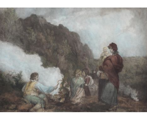 After George Morland, The Fern Gatherers, a 19th century mezzotint, 42cm x 58cm