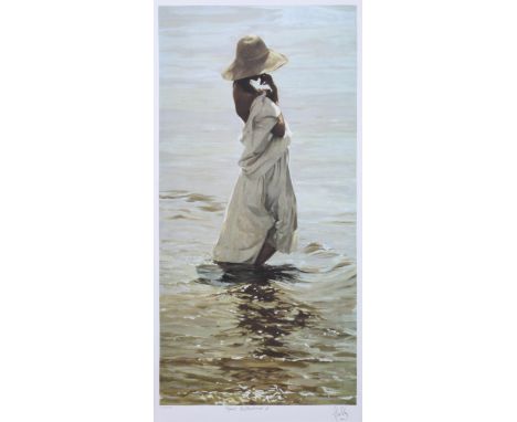 A limited edition print, entitled 'Figure Reflections 1', and numbered 260/485, indistinct signature, image 63cm x 31cm exc f