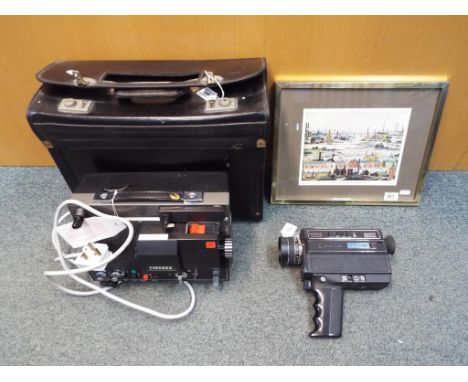 A cased Cinerex film projector, a Bell & Howell cine camera Filmosonic XL and a framed Lowry print (3)