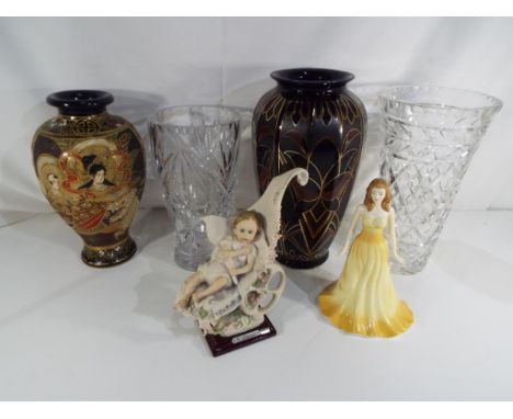 Lot to include two cut glass vases, a quantity of ceramics comprising a Japanese vase, Royal Doulton lady figurine from the G