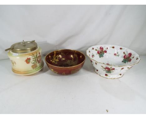 Lot to include a Carlton Ware rouge glazed bowl decorated with dragons, pattern number 2818, 8 cm (h) and 20 cm (d), a Crown 