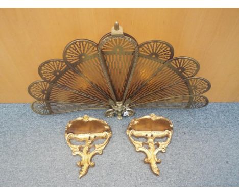 Decorative fan fire screen with 2 decorative wall sconce shelves by Aisonea Superior Products (3)                            