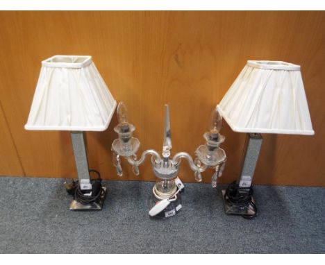 Two Laura Ashley Battersby table lamps with mirrored bases and a decorative candelabra style table lamp (3)