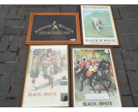 Breweriana - four framed whisky related advertising posters to include Black & White Scotch Whisky and Johnnie Walker, larges