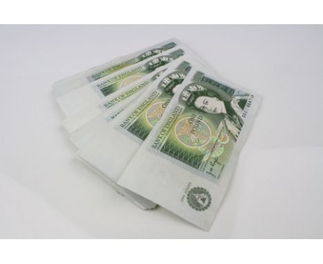 Large collection of approximately 100 vintage Bank of England Queen Elizabeth II £1 pound banknotes, including some part cons