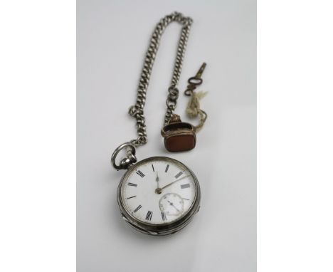 Victorian silver open face key wind pocket watch, chips to dial, engine turned case with blank cartouche, hallmarked Birmingh