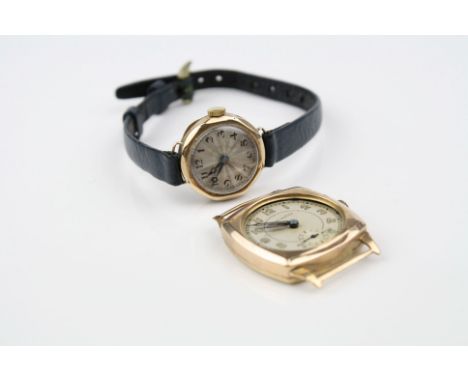 Gents Emka 9ct gold cased wristwatch, luminous Arabic numerals and pencil hands, missing glass, together with a 9ct gold case