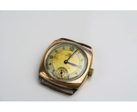 A vintage Gents cushion cased 15 Jewel Omega wristwatch within a Dennison gold plated case.