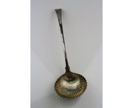 George III silver soup ladle, feather edge Old English pattern with shell shaped bowl, makers Thomas Tookey,  1774, length ap