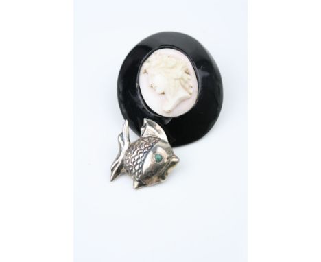Attributed to Jose Anton for Taxco silver brooch modelled as a fish with single turquoise eye, Taxco marks to reverse, length