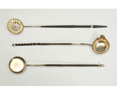 A GEORGE III SILVER PUNCH LADLE, crimped edge, initialled S over TA to the underside, bright cut engraved to silver section o