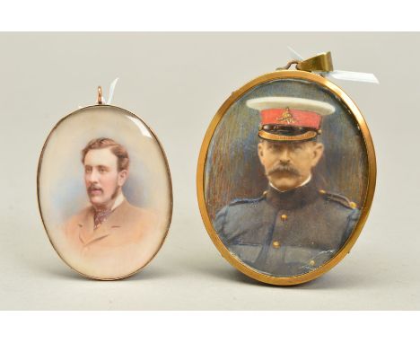 AN EARLY 20TH CENTURY OVER PAINTED PHOTOGRAPHIC PRINT ON IVORY OF AN OFFICER, oval, 7.1cm x 5.8cm, in an oval brass frame, to