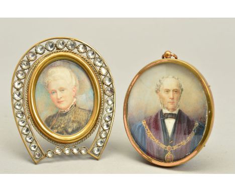 LATE 19TH CENTURY BRITISH SCHOOL, PORTRAIT MINIATURE OF A GENTLEMAN, wearing chains of office, oval, on ivory, initialled A.G