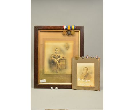 A SWING MOUNTED GROUP OF WWI TRIO MEDALS, named to 17466 Pte G. Butler, Duke of Cornwall Light Infantry, Cpl on British War a