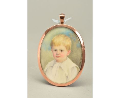 M. LLEWELLYN (EARLY 20TH CENTURY BRITISH SCHOOL), A PORTRAIT MINIATURE OF A YOUNG BLONDE HAIRED BOY, on ivory, oval, signed M