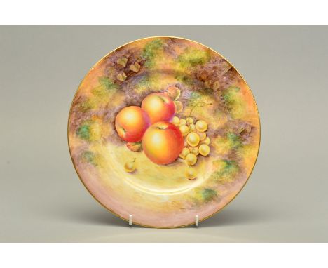 A ROYAL WORCESTER FRUIT STUDY PLATE, gilt painted No.W9535, painted with apples and white grapes, signed Sibley-Lewis, printe