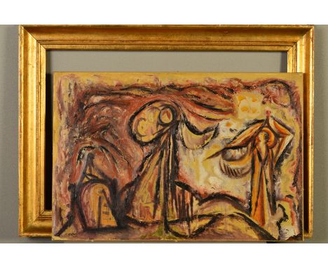 CECIL COLLINS R.A. (1908-1989), an abstract composition signed and dated 1957 bottom left, oil on paper, laid onto canvas, wi