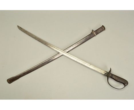 A WWII ERA JAPANESE OFFICERS CAVALRY SABRE, blade is not marked but the end of the metal scabbard bears the serial number fai