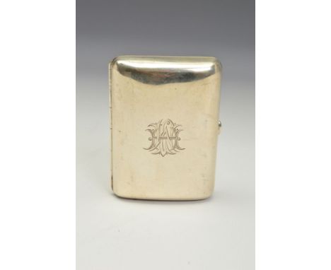 A GEORGE V SILVER CIGARETTE CASE, of rectangular form, engraved monogram to front, gilt interior with presentation date, make