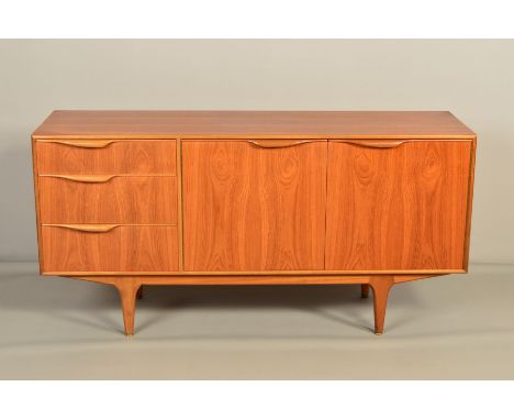 MCINTOSH AND CO, a teak 5ft sideboard with double cupboard doors revealing a single shelf, beside three graduating drawers, t