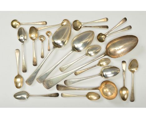 A PARCEL OF GEORGIAN AND LATER OLD ENGLISH PATTERN FLATWARE, including a George IV basting spoon, engraved initials, maker Wi
