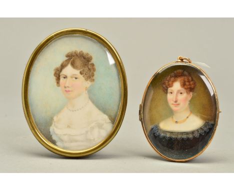 EARLY VICTORIAN SCHOOL PORTRAIT MINIATURE OF A YOUNG LADY, oval, on ivory, 7cm x 5.7cm, glazed and in an oval gold plated fra