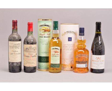 A COLLECTION OF WHISKY AND WINE, comprising a bottle of Old Pulteney Single Malt Scotch Whisky, aged 12 years, 40% vol, 70cl,