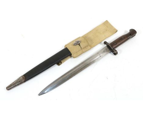 A British 1903 SMLE Bayonet, the 30cm steel blade with bluing at the ricasso, one side stamped with broad arrow/EFD, inspecti