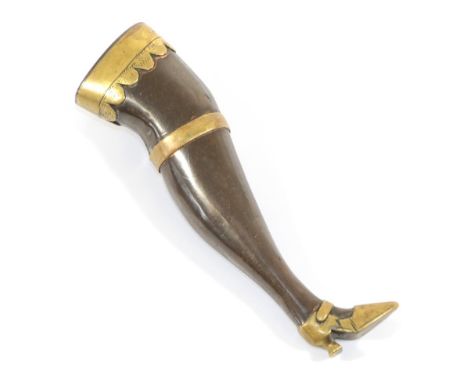 A First World War French Trench Art Cigarette Lighter, in brass and copper, made in the form of a lady's stockinged leg with 