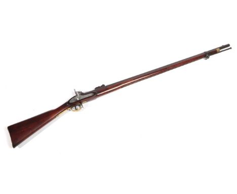 A 19th Century Percussion Tower Musket, the 97cm steel barrel with hinged ladder rear sight, erased proof marks, the lock pla