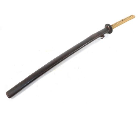 A Japanese Shin Shinto Katana, the 68cm unsigned blade with narrow undulating hamon, two piece copper habaki, plain iron tsub