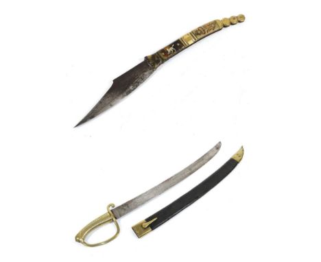 A French 1816 Pattern Briquet Sword, the 53cm single edge curved steel blade stamped VI. B. 164 at the ricasso, the brass sti