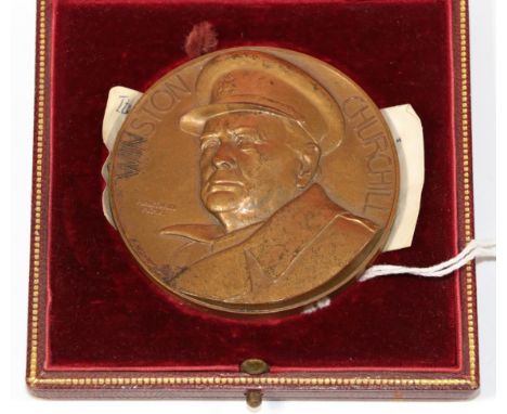 A Bronze Medallion Commemorating Sir Winston Churchill's Role in the Liberation of France, by PierreTurin, the obverse with a