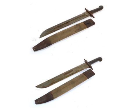 Two Austrian Model 1853/1889 Infantry Pioneer's Swords, each with a heavy 46cm machete type blade with a single fuller to one