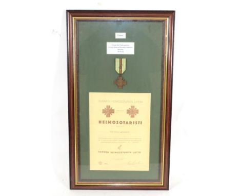 A Kindred Nations War Cross in Bronze, to Viljo Nestori Aartkoakelle, with certificate, framed.