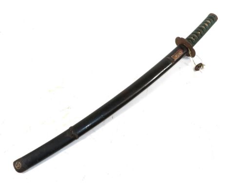 A Japanese Shinto Wakizashi, 53.5cm steel blade with slightly undulating hamon, one side of the tang bears the signature of H