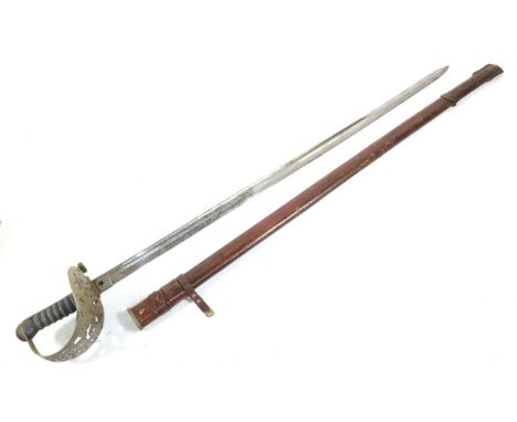 A George V Heavy Cavalry Officer's Undress Sword, the 88cm single edge fullered steel blade etched with the Royal cypher and 